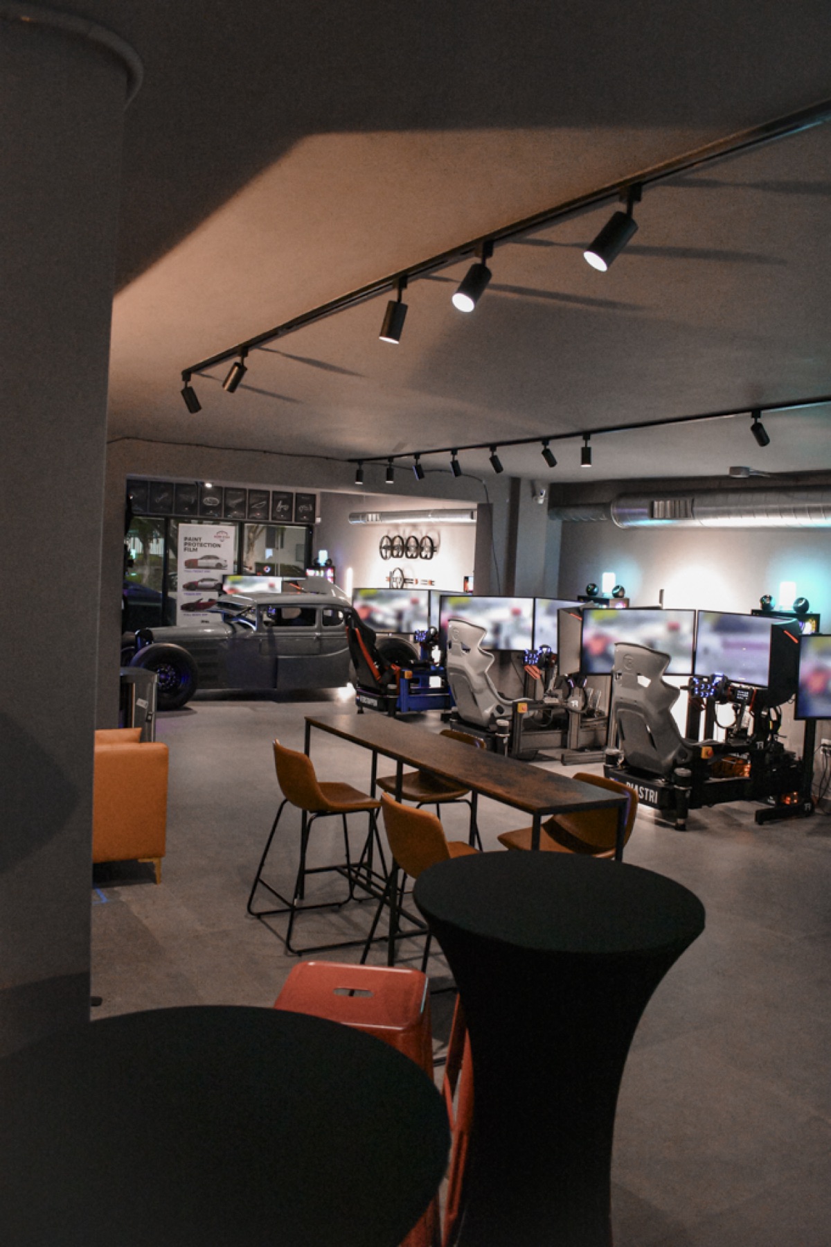 Close-up of professional racing simulator equipment